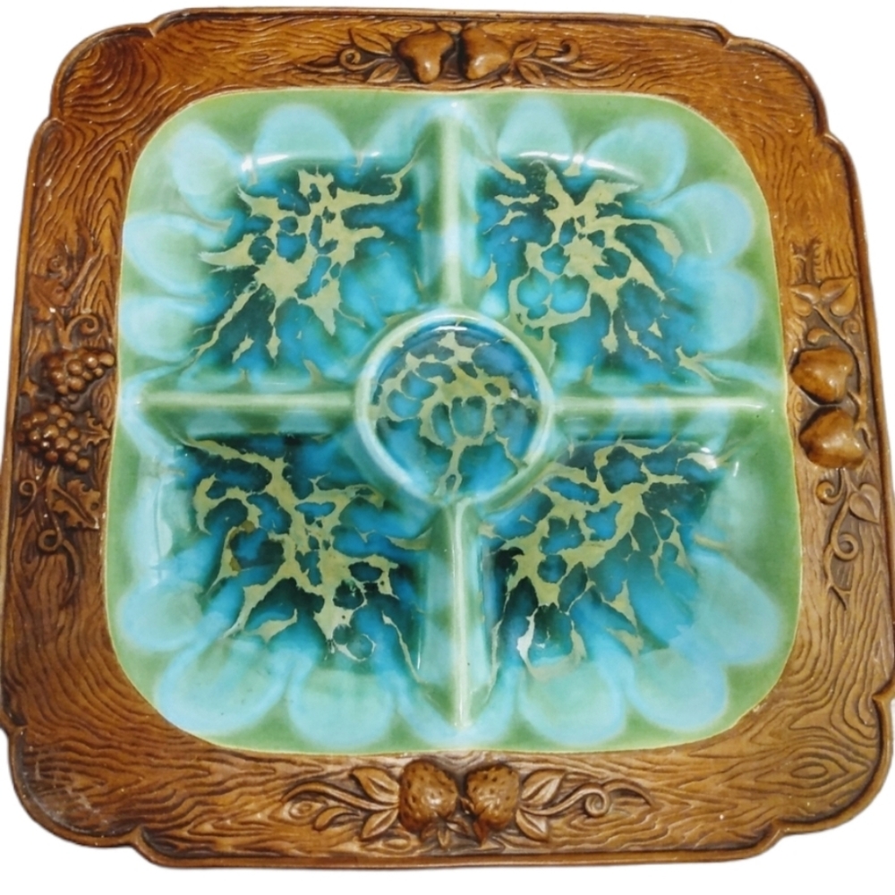 Vintage Treasure Craft Blue Green Brown Divided Serving Platter dish tra…